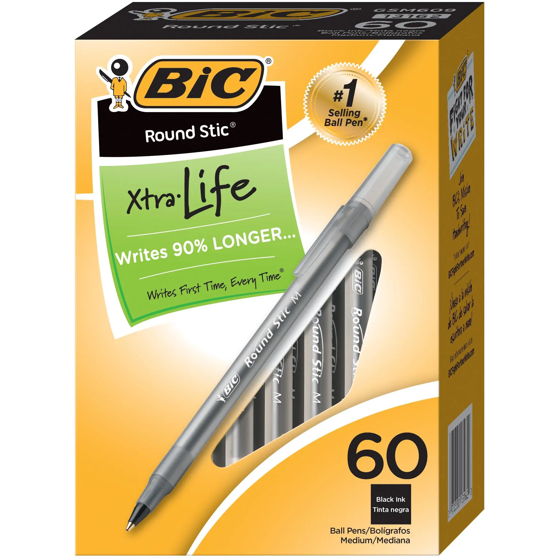 BIC Round Stic Xtra Life Ball Pen, Medium Point (1.0 mm), Black, 60-Count BIC Round Stic Xtra Life Ball Pen, Medium Point (1.0 mm), Black, 60-Count
