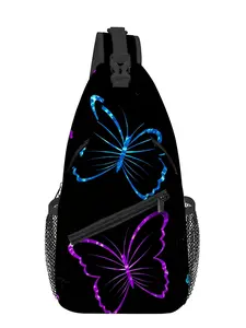 Blue-purple Butterfly Full-Print Chest Bag Zipper Bum Bag Zipper Fanny Pack