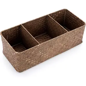ELLDOO Coffee Pod Holder, Large Capacity Coffee Pod Organizer for K Cup Nespresso Pods, Hand-Woven Seagrass Storage Basket, 3-Section Wicker Baskets for Shelves Closets, Coffee