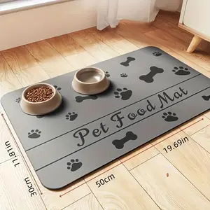 [Quick-Dry Pet Feeding Mat] ESARR Quick-Dry Absorbent Pet Feeding Mat for Dogs & Cats | Waterproof Rubber Backing, Durable Polyester, Paw Print Design with "Pet Food Mat" Text, Easy-Clean Pet Dining Mat, Playful Design
