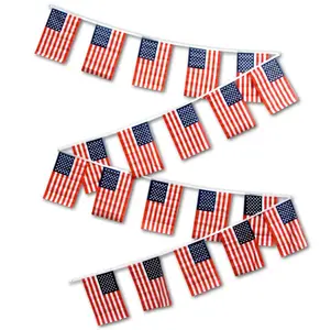 Polyester String Flag Set - 3 Sets of 30ft Strings with 20 Pcs 12x18 in USA Flags, Party Decorations for Home & Festive Party Backdrops Banners Supplies
