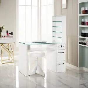 BarberPub Manicure Table With Open Shelves Nail Desk with Glass 2673 BarberPub Manicure Table With Open Shelves Nail Desk with Glass 2673