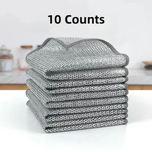 10-pack wire dish cloths, wet and dry, for washing fruits, reusable wire cleaning cloths for kitchen, sink and pans Household Items Dishwashing Steel Traditional