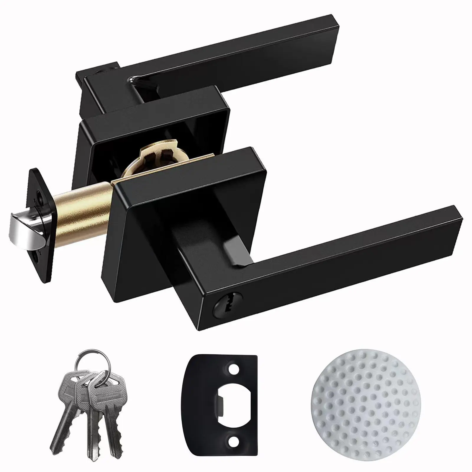 Door Knob with Lock & Key, 1 Set Minimalist Matte Black Round Ball Lock Door Knob Tools, Home Essentials, Interior/Exterior Door Handle for Bedroom or