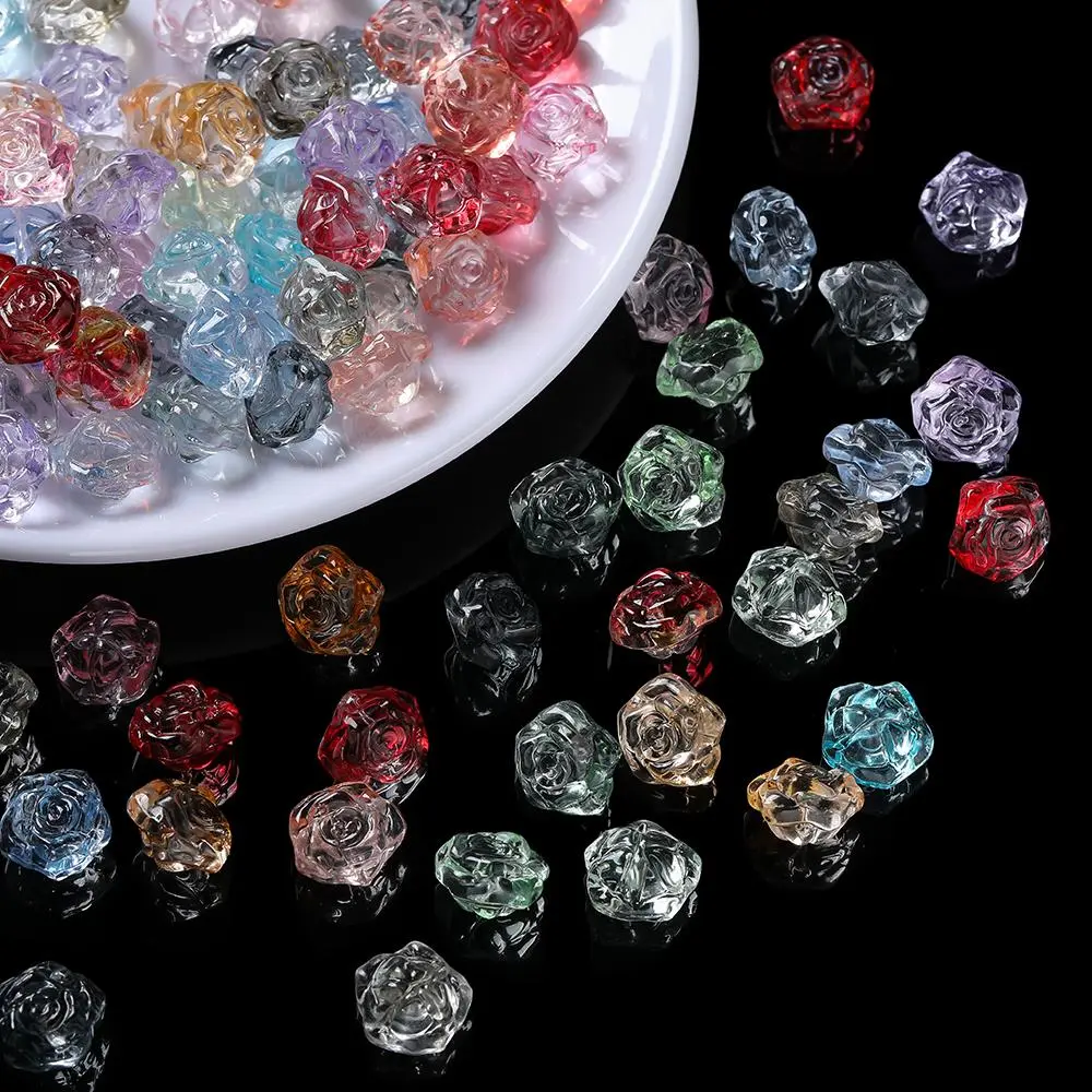 10pcs Colored Rose Flower Shaped Beads Glass Spacer Loose Beads for DIY Jewelry Phone Chains Necklaces Earrings Making Findings