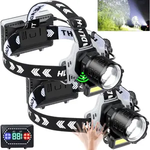 LED Headlamp Rechargeable 1000 Lumens Super Bright with 10 Modes & Motion Sensor, 2 Pack  Lamp with Zoomable, IPX7 , 135?Adjustable for Outdoor Hiking Camping