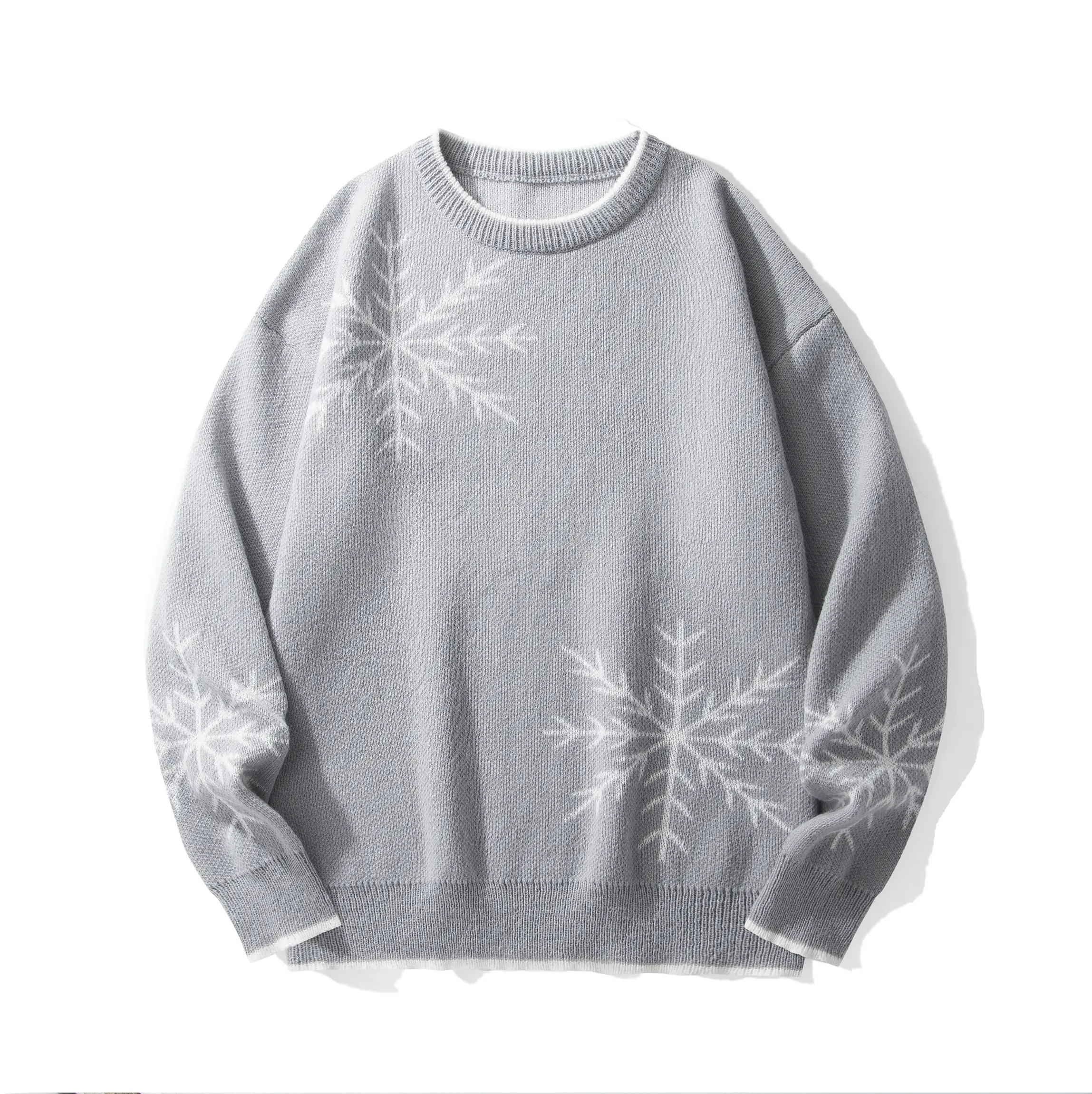 Women's Stylish Elegant Long-Sleeve Round Neck Knitwear - Premium Soft Fabric Pullover with Exquisite Snowflake Jacquard Knit, Loose Fit for Casual Autumn-Winter Outfits, Longsleeves, Unisex, Sweater, Tops, Crew Neck
