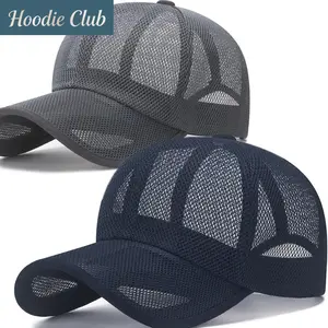 2PCS High-End Casual Mesh Baseball Caps Hollow Breathable Design Adjustable Snapback Sun Protection Hat Unisex Lightweight Outdoor Travel Work Sports Cap Pack for Men Women Black Dark Gray Everyday Wear Summer Streetwear Style