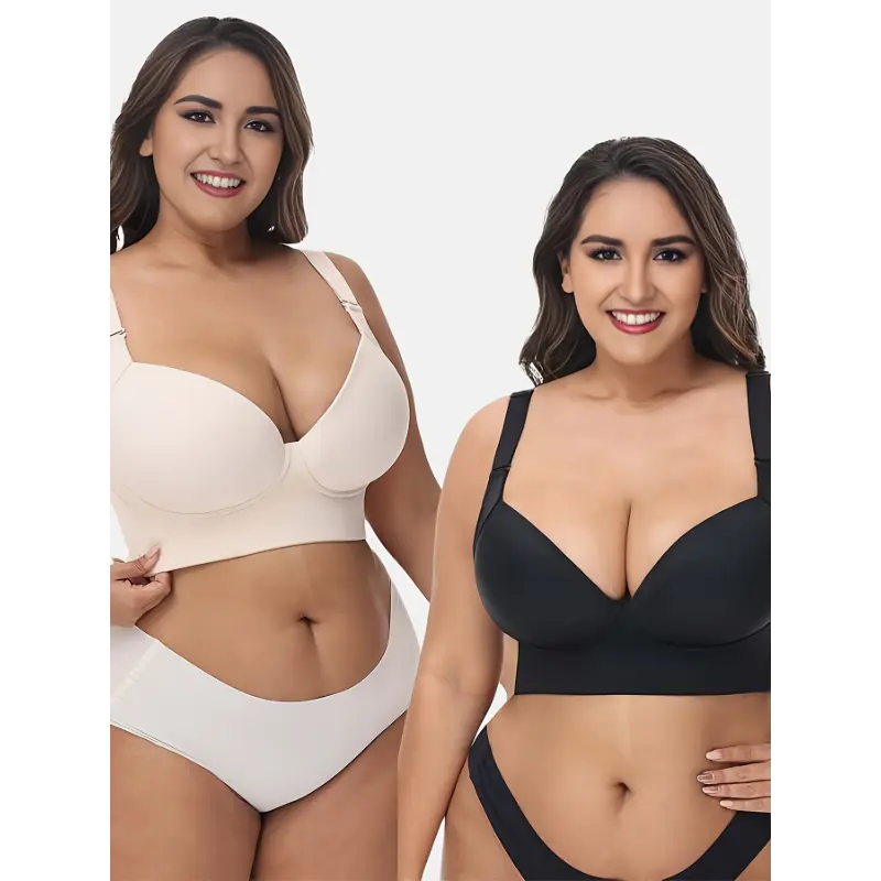 2PCS-Women's Back Smoothing Bra Hide Back Fat Full Coverage Comfort Seamless BraPlus Size Push Up Bra comfortable lingerie breathable bra set