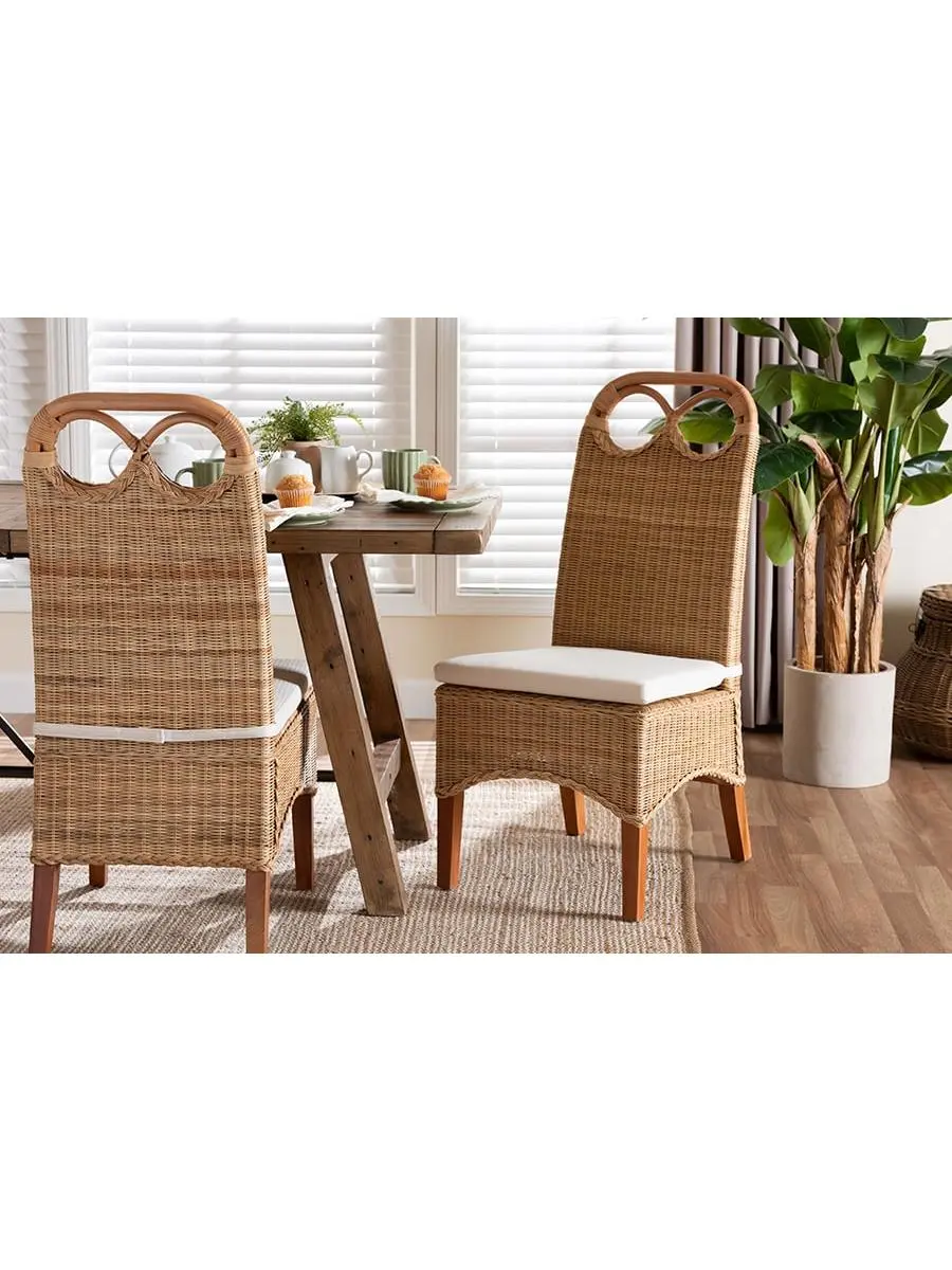 Bali & Pari 193271487486 Dyna Rattan Dining Chair - Handwoven Wicker Side Chair with Removable Cushion & Loop Backrest, Boho Coastal Seating for Dining Room or Kitchen, Natural