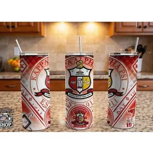20oz Skinny Tumbler – Kappa Alpha Psi Inspired Red & Cream Design – Stainless