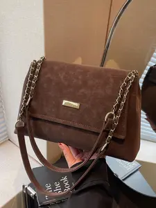 Women's PU Leather & Suede Single Shoulder Bag, Fashionable Vintage Style Handbag, Chain Strap, Magnetic Closure, Ideal for Office, School, Work, Travel, Crossbody Chain Bag