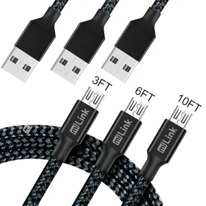 212 MAIN miLINK MU3-i235 Black Mobile Micro USB Charger Data Sync Cable - Alloy Aluminium Construction, Fast Charge, Multiple Lengths, 3-Pack for Smartphone, Cellphone, Electronic Devices