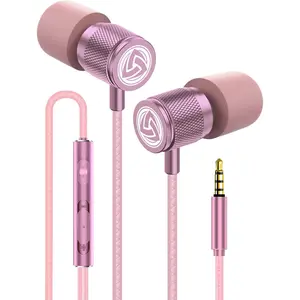 SQ-HPS027 Ultra Wired Earbuds in-Ear Headphones, 5 Years Warranty, Earphones with Microphone, Noise Isolating Ear Buds, Memory Foam for iPhone, Samsung, School Students, Kids, Women, Small Ears - Pink
