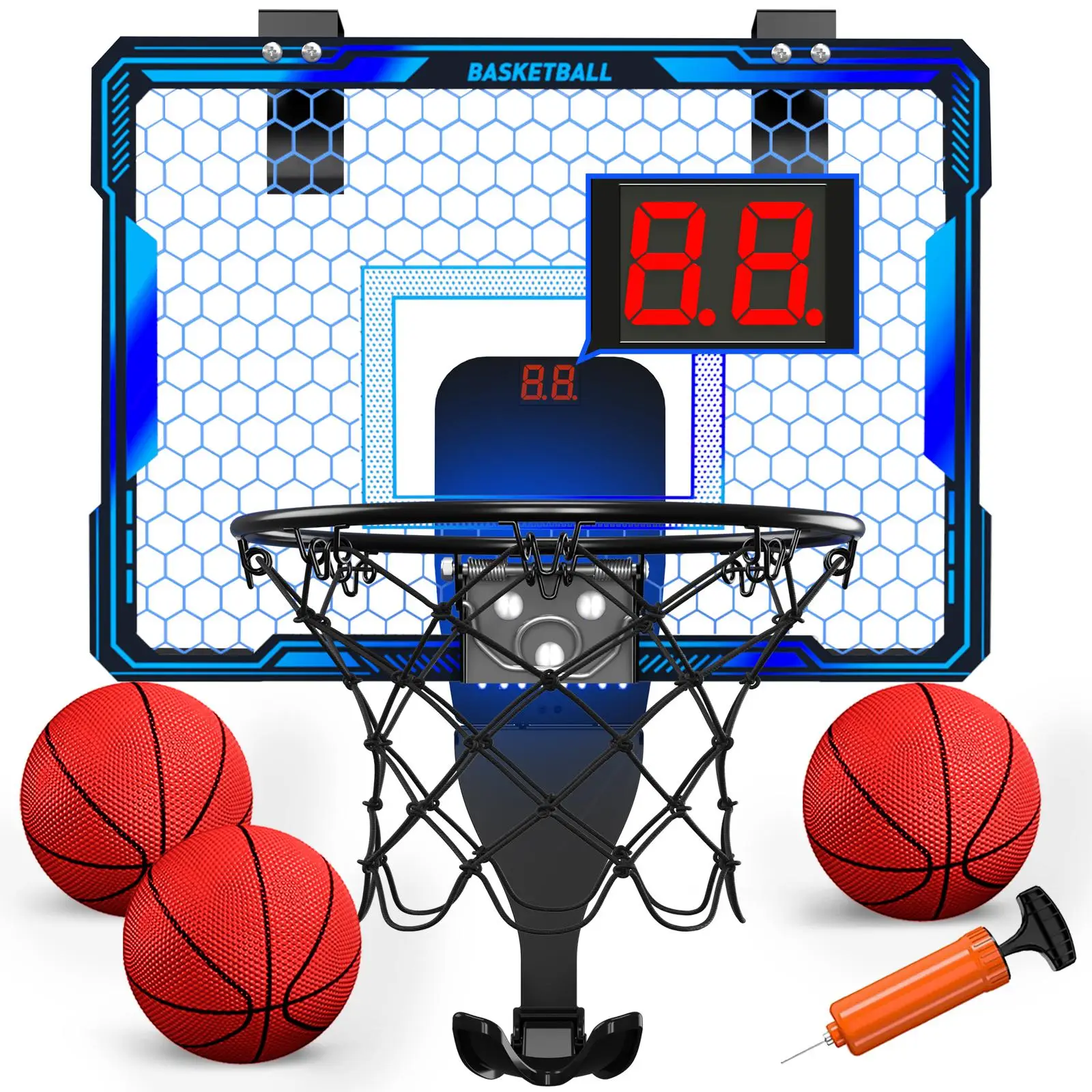 7 Changing LED Lights Basketball Hoop Toy, 1 Set Durable Indoor Outdoor Basketball Hoop Toy with Balls & Accessories, Adjustable Basketball Toy Sports