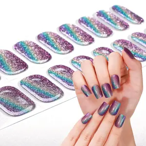 Glitter Sequin Effect Semi-cured Nail Art Wraps, 1 Sheet 8 Sizes Nail Art Wraps Kit, DIY Nail Art Supplies for Women & Girls, Nail Art Tools