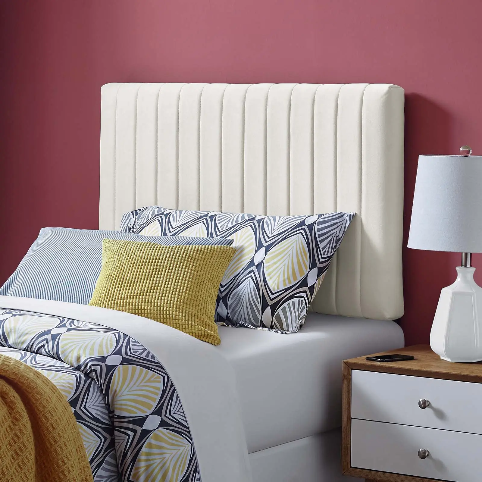 Keira Performance Velvet Twin Headboard in Ivory
