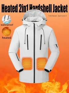 Men's Waterproof Windproof Heating Jacket, Outdoor Zipper Jacket, Thickened Cotton Warm Soft Shell, Outdoor Hiking Skiing, Fall Winter Outerwear