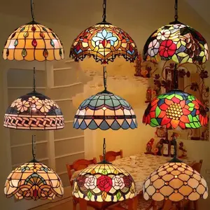 European-style vintage Tiffany colored glass bar restaurant chandelier creative country-style glass lantern