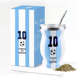 Tiktok Argentina Captain Mate Cup Set 2026 Football Gift Double Layer Stainless Steel Traditional Mate Cup with Spoon Straw Cleaning Brush world cup