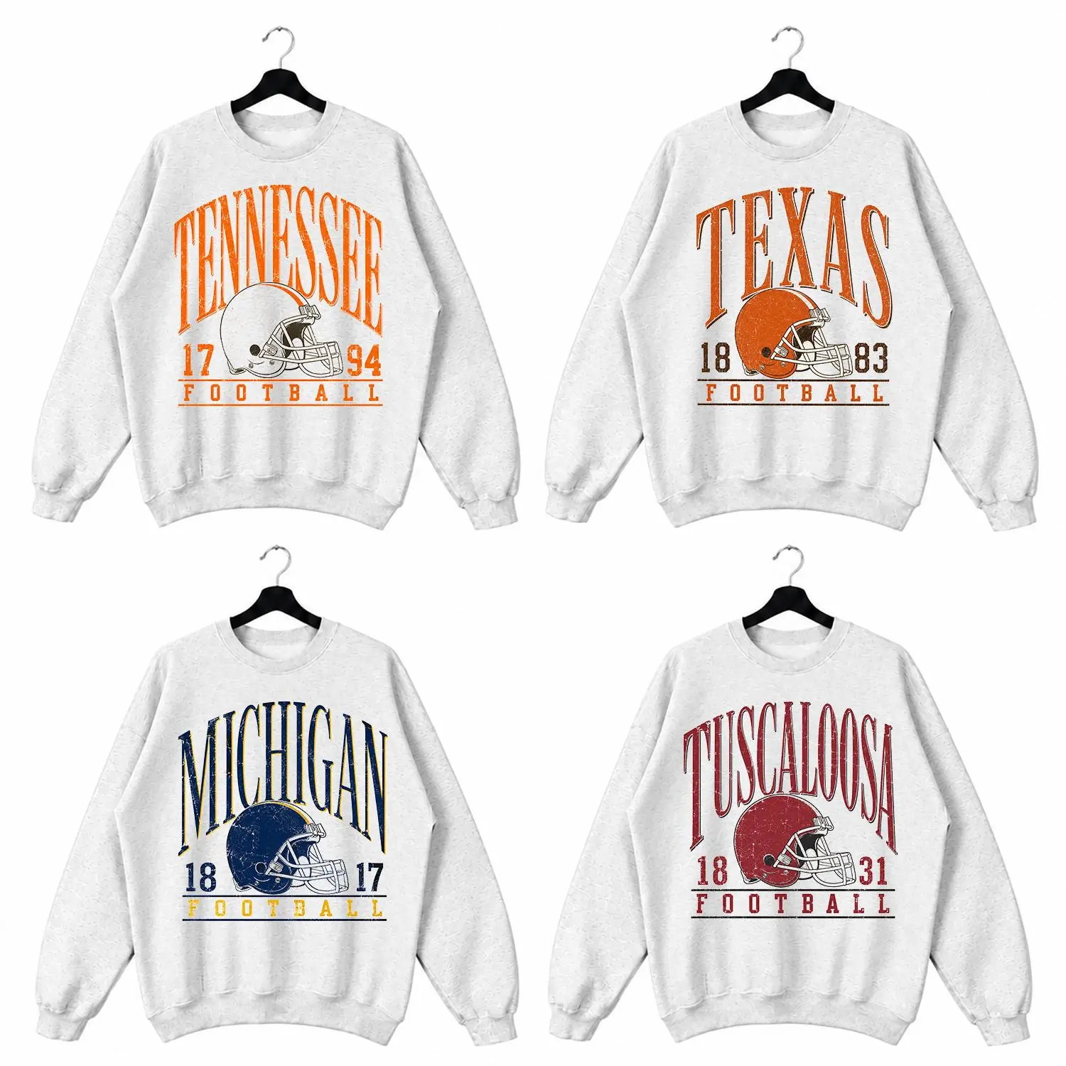 Retro College Football Sweatshirts Color Ash Grey, Unisex College Football Crewnecks, Vintage Football Sweatshirt