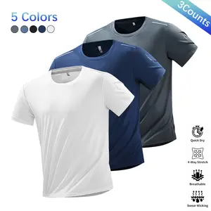 Clean Gent 3-piece set: men’s regular-fit solid-color crewneck T-shirt, casual solid-color short-sleeve summer T-shirt, everyday men’s top, trendy T-shirt