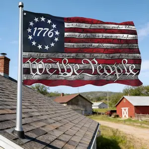 This "We the People" flag is made of 100% polyester fiber and comes with two hanging loops. Suitable for home/garden/outdoor/indoor use, it is available in two sizes. It can be used as a wall banner, poster banner, flag banner, sail banner, sign banner, e
