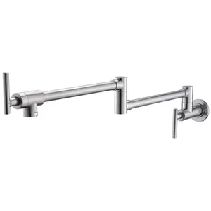 Pot Filler Faucet Wall Mount, 304 Stainless Steel Commercial Kitchen Stove Faucet with Double Joint Swing Arms, Dual Handle 360° Rotating Coffee Machine Pot Filler Faucet