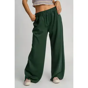 Umgee USA Women's Basic Spandex Wide Leg Pants, Elastic Drawstring Waistband, Functional Pockets, Lady's Bottoms