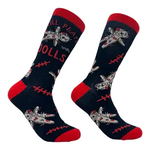 Women's Still Plays With Dolls Socks Funny Creepy Voodoo Curse Joke Footwear Funny Graphic Socks Comfortable Fitted Spandex Cotton