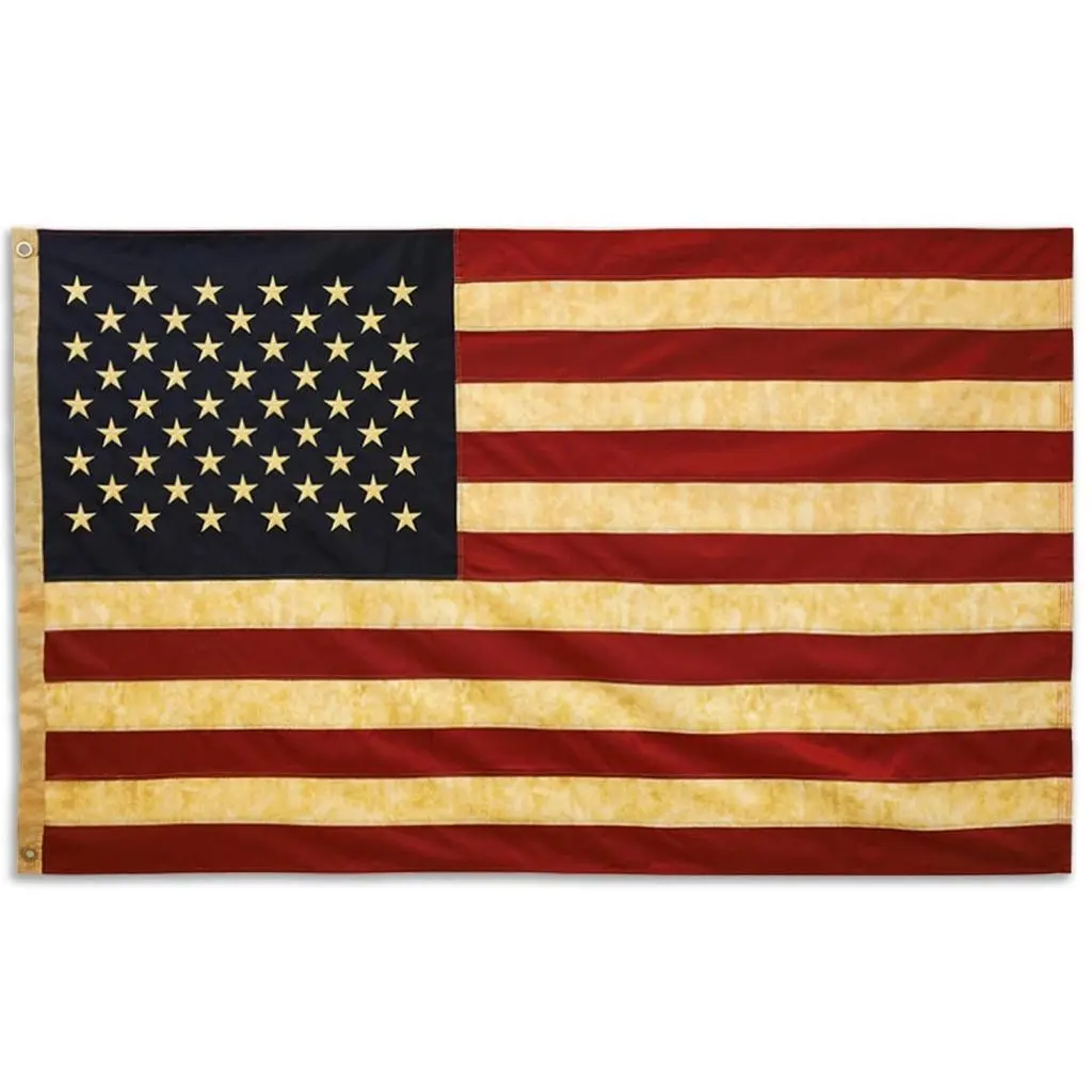Vintage Tea-Stained Embroidered American Flag Banner, 3x5 ft Life-Size Festive Flag, Indoor-Outdoor Home Party Decorations, Backdrop & Home Supplies, Embroidered American Flags