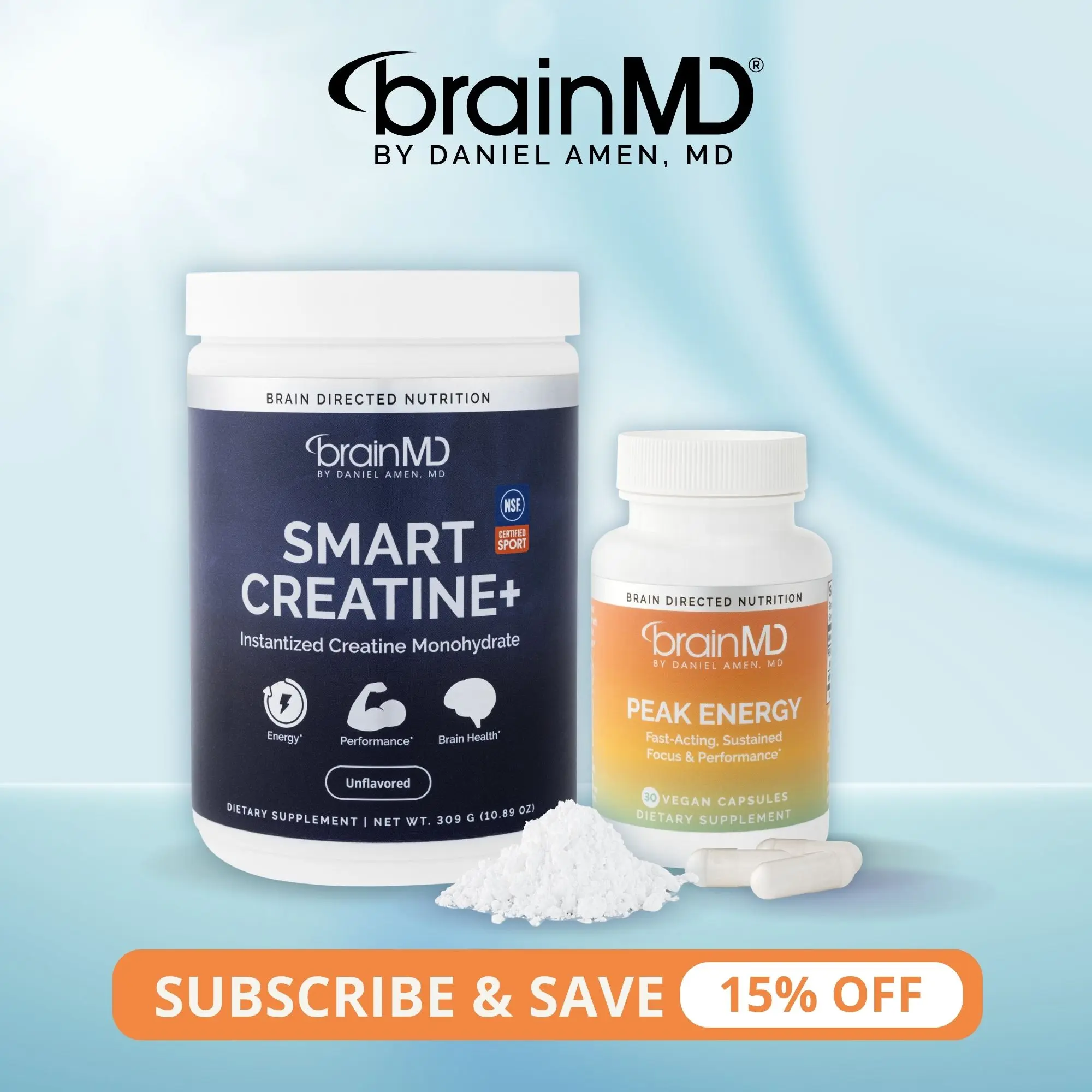 Peak Energy + Smart Creatine+ Bundle | BrainMD | 30 Capsules & 60 Servings Powder | Energy, Strength & Performance Support | Pre-Workout & Recovery Fitness Stack | PEAK ATP, Enfinity & iCreatine
