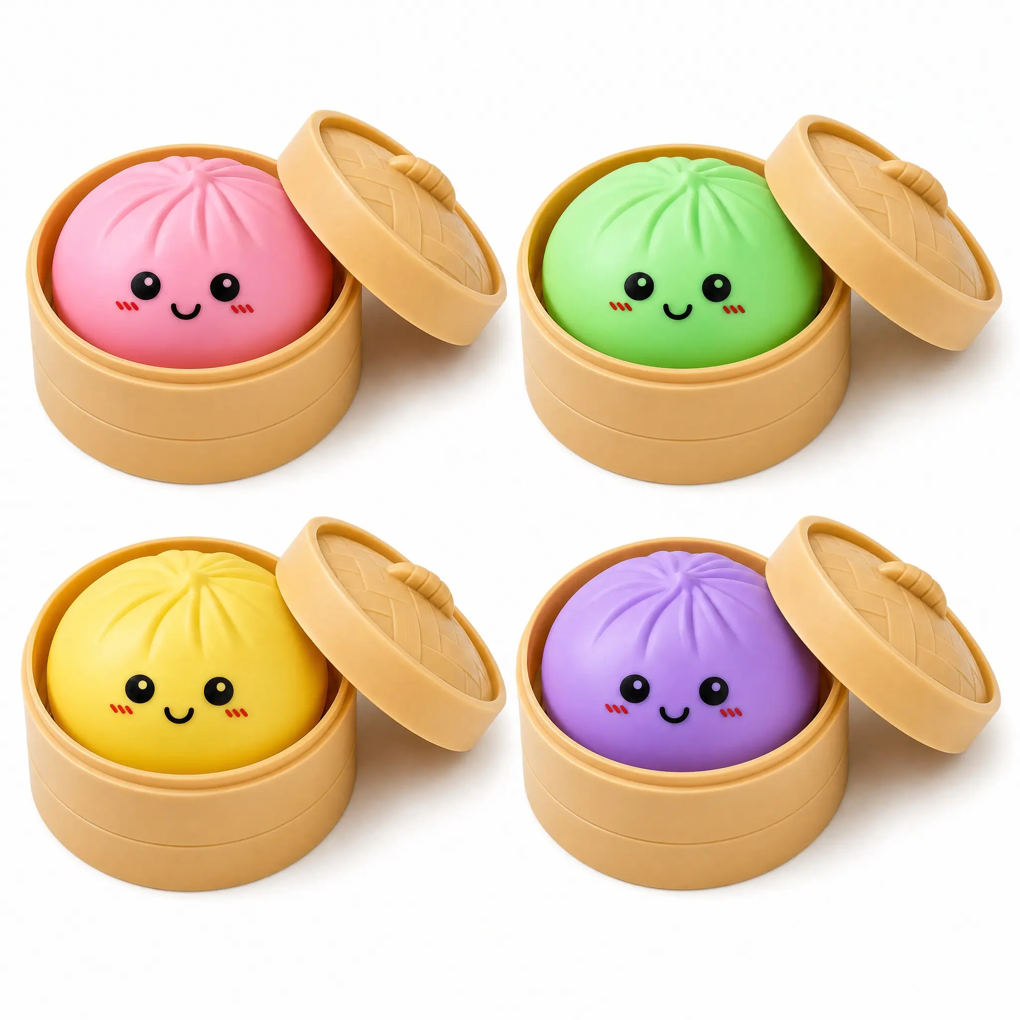 Cute Mini Bun Squishy Stress Buster Toys, Kawaii Silicone Fidget Toy for Anxiety Relief, Thoughtful Christmas Stocking Stuffer Gift, 4 Pastel Colors Shipped Randomly