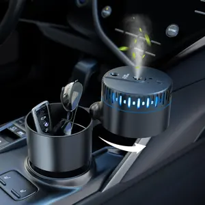 Car Air Freshener Diffuser, Car Humidifier Aromatherapy Essential Oil Diffuser for Pickup Trucks and SUV, Car Cup Holder Extender with Humidifier, 2 Individual Nozzles, Cold Ambient Lighting