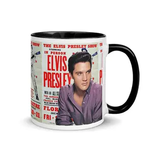 Elvis Presley Vintage Concert Poster Mug, King of Rock and Roll Coffee Cup, Retro Music Lover Gift, Elvis Fan Ceramic Mug