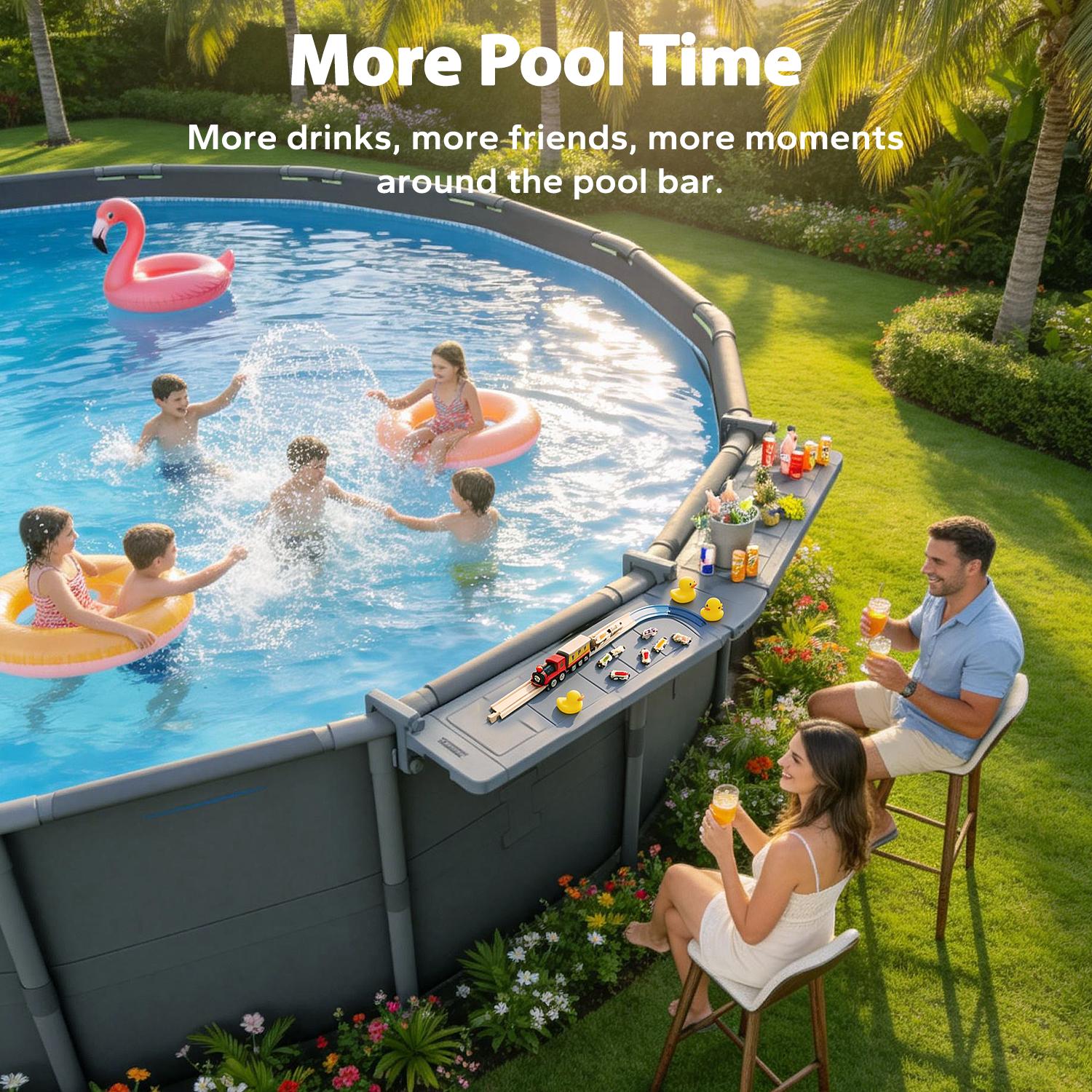 Poolside Bar, Swim Up Bar Exclusively for Above-Ground【Round & Oval 】 Pools. Patio Poolside Table Smart Fold Easy Maintenance, Weather Resistant Stable Tabletop Poolside Bar, Swim Up Bar Exclusively for Above-Ground【Round & Oval 】 Pools. Patio Poolside Table Smart Fold Easy Maintenance, Weather Resistant Stable Tabletop
