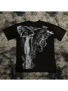 Classic Y2K Gothic Summer New Men's Top T-shirt Printed Oversized T-shirt High Street Gothic Round Neck Top Men's and Women's T-shirts Soft Skin friendly Suitable for Both Men and Women Four Seasons Universal Couple Gift
