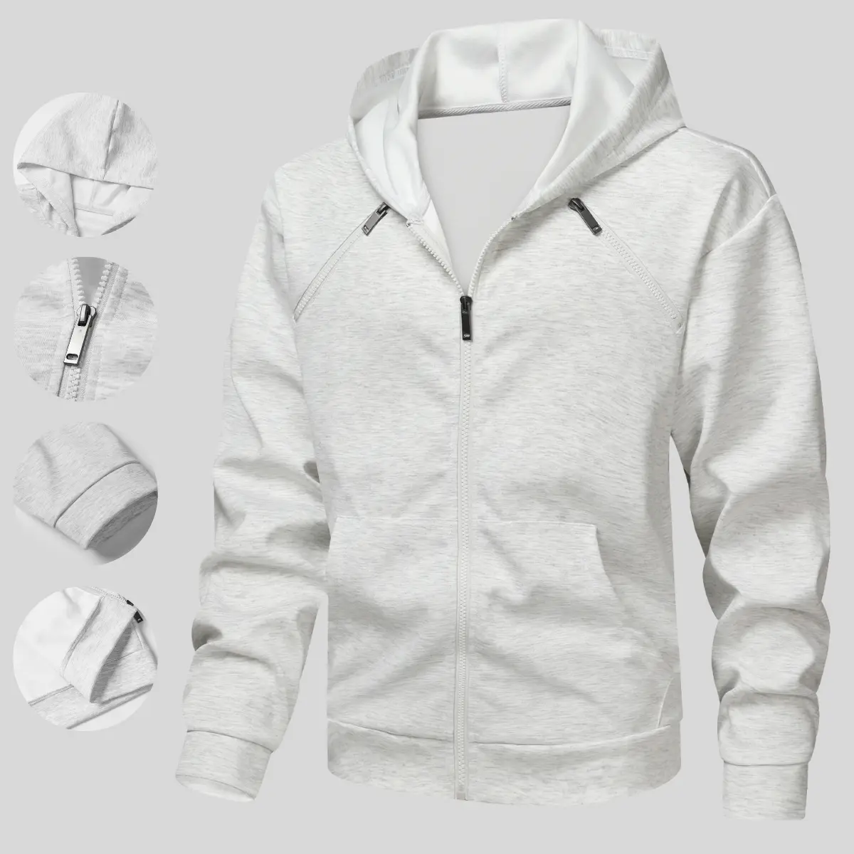 High Street Double Zip Trim Hooded Cardigan Sweater, Men's Loose Casual Jacket