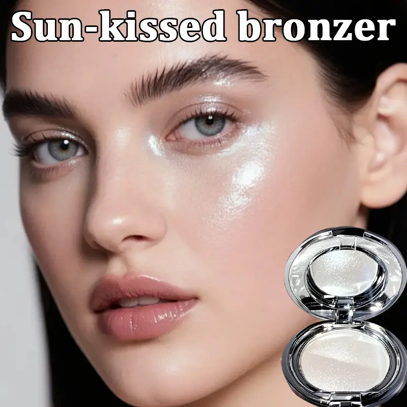 [3-Piece Set] Mashed Potato Highlighter Disc - Diamond Pearlescent Glow, No Fallout & Long-Lasting | Creamy Rose Gold Shimmer for Face & Eyes | Portable Round Compact, Enhances Contours。