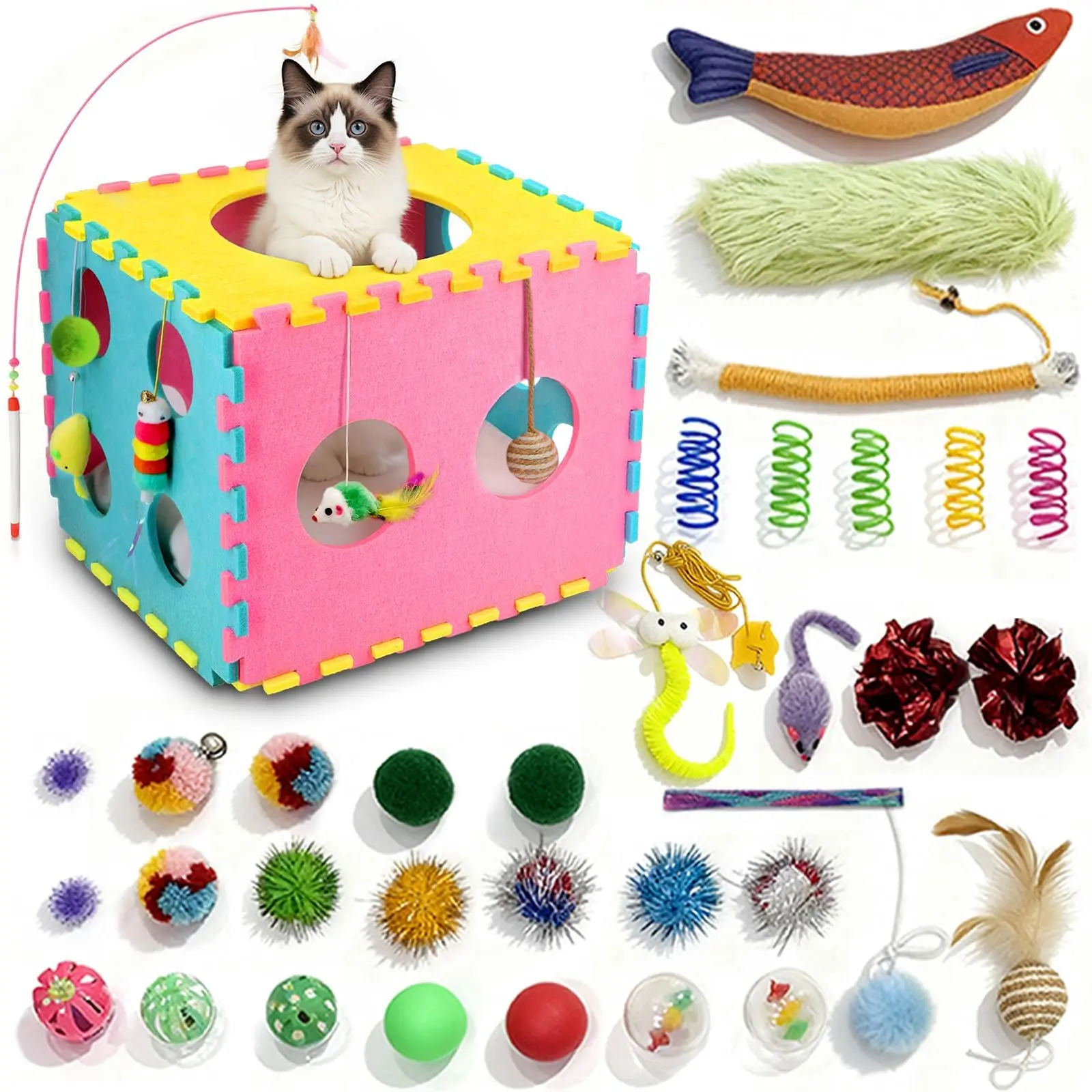 Cat Houses with 40 Cat Toys for Indoor Cats, Cute Cat Bed Cave for Multiple Large Cats,Personalized cat beds and cat toys  Kitten Toys for Indoor Kittens, 17 Inches Sieve Cat Nest Fun #SummerSale