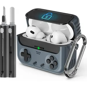 for Airpods Pro 2nd Generation Case Cover with Cleaner Kit,with Lock for Airpods Pro Case Cover,Classic Cool Funny Game Console Hard Air Pod Pro Case for Men Boy(Black)