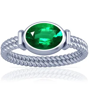 Emerald OvalBezel Set Solitaire Ring - (14k White Gold)- R64538REEM