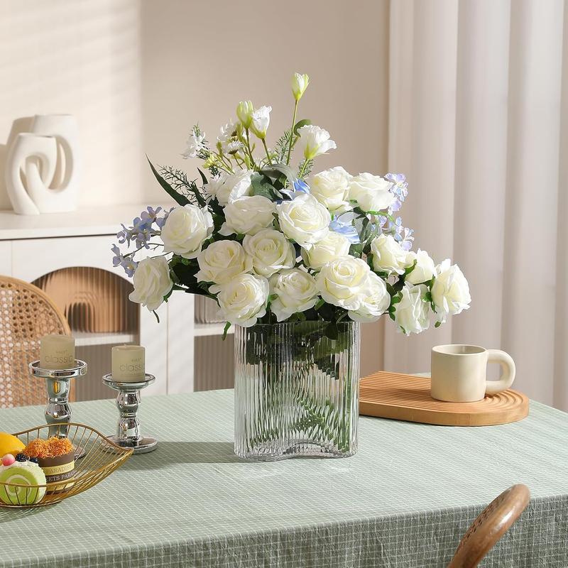 AnYa 12/24/48 pcs Artificial Rose Howers LongStem Fake Silk Roses for DIY Wedding Bouquet Table Centerpiece HomeDecor, Realistic Silk White Roses, Suitable for Valentine’s Day, Mother’s Day, Halloween, Christmas, Floral Arrangements & Home Decor