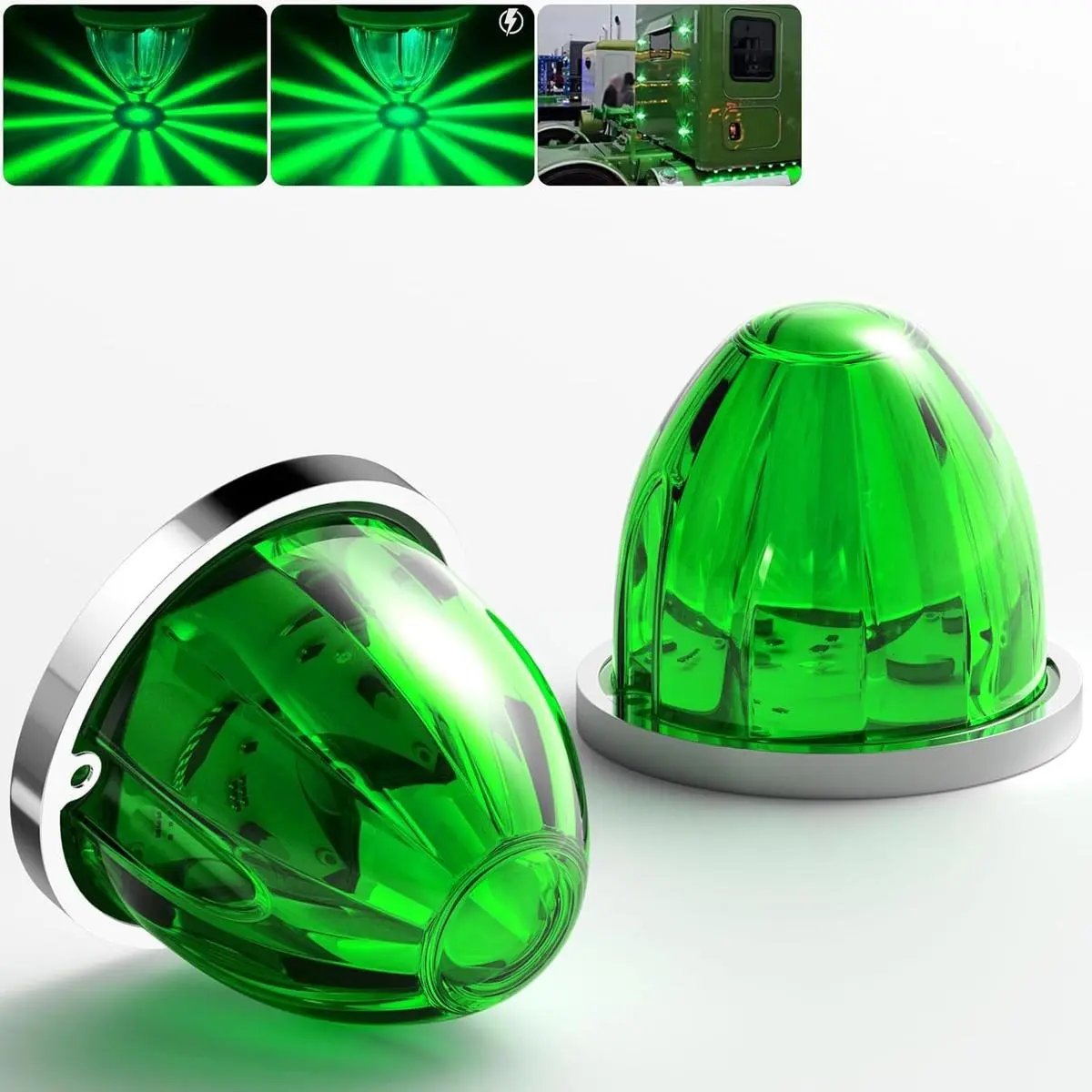 2PCS Watermelon LED Strobe+Constant Marker Lights Dual Function Watermelon-Shaped Side Marker Clearance Tail Top Cap Roof Lights for Trailer Truck Semi-Trailer Heavy-Duty Truck Bus Van