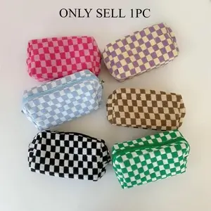 Large Capacity Makeup Bag, Portable Multifunctional Storage Bag, Handheld Knitted Plaid Wash Bag, Travel Organizer, Travel Cosmetic Bags, Handheld Cosmetic Pouch