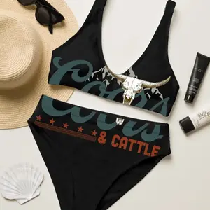 Coors Cattle Black Two Piece Bikini Set, 2026 Independence Day Gift, Quick-Drying, Summer Beach Outfit, Gift for her