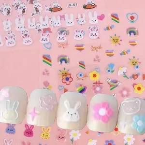 10/30 3D Nail Stickers with Cute Cartoon Bunny Designs, Perfect for Easter, Elegant Nail Art Decorations for Women