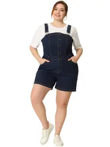 Agnes Orinda Plus Size Adjustable Jumpsuit Bib Shorts Denim Overalls