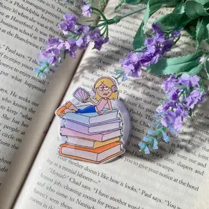 Book Stack Reader Girl Kindle Grip, Bookish MagSafe Phone Grip, Strawberry Coquette Reader Phone Holder, Acrylic Kindle Stand Gift
