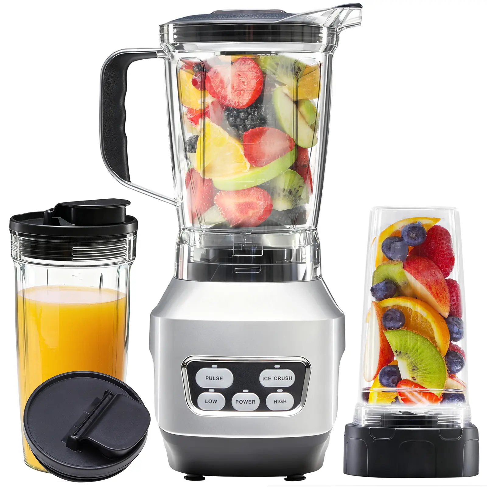1.5L Compact Multifunctional Kitchen Blender, Countertop Portable Mini Blender with 2 Travel Cups, Ice Crush Mode, Pulse, 2-Speed Control, Safety Lock, Overheat Protection & Stainless Steel Blades for Shakes